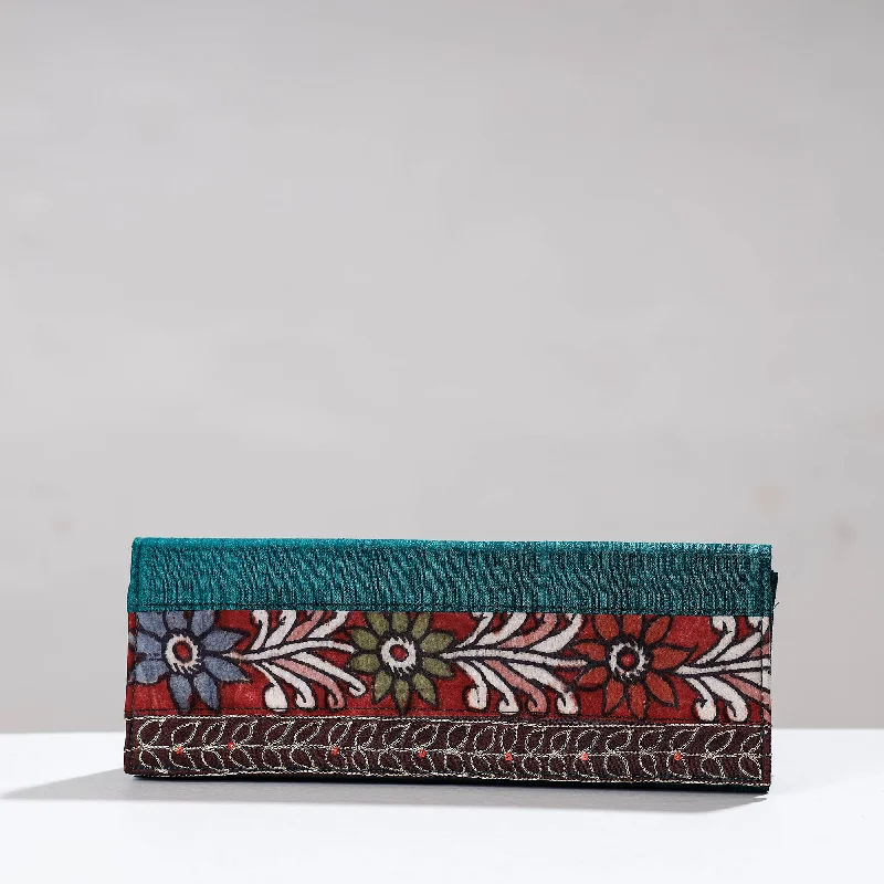 Discounted Designer Bags On Sale Green - Handpainted Kalamkari Ghicha Silk Clutch