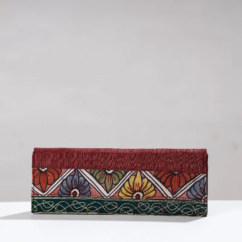 Affordable Bags For Budget Shoppers Maroon - Handpainted Kalamkari Ghicha Silk Clutch