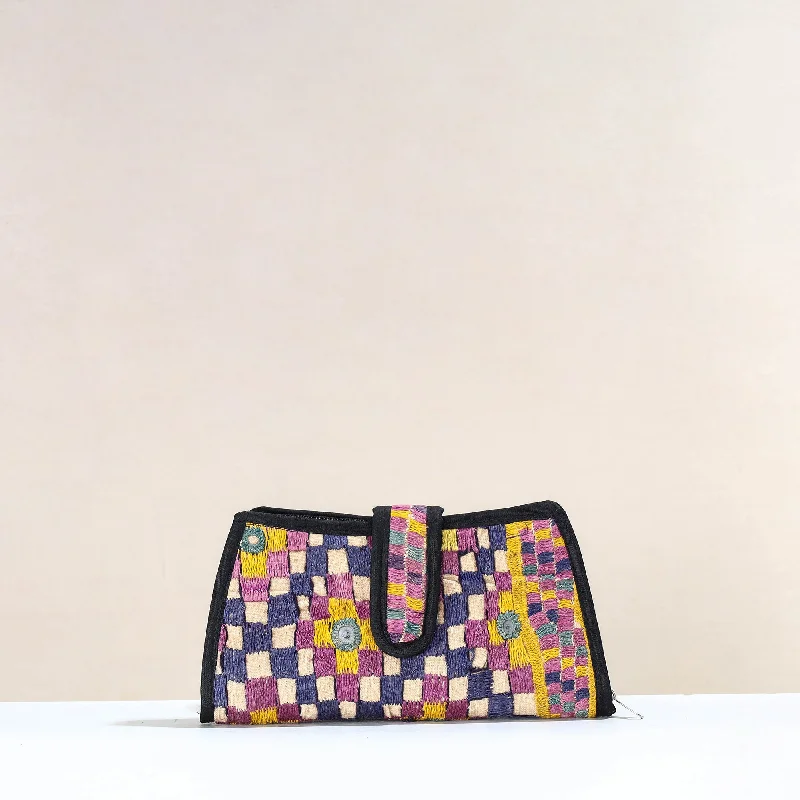 Handbag For Women Multicolor - Handcrafted Kutch Embroidery Cotton Clutch / Wallet