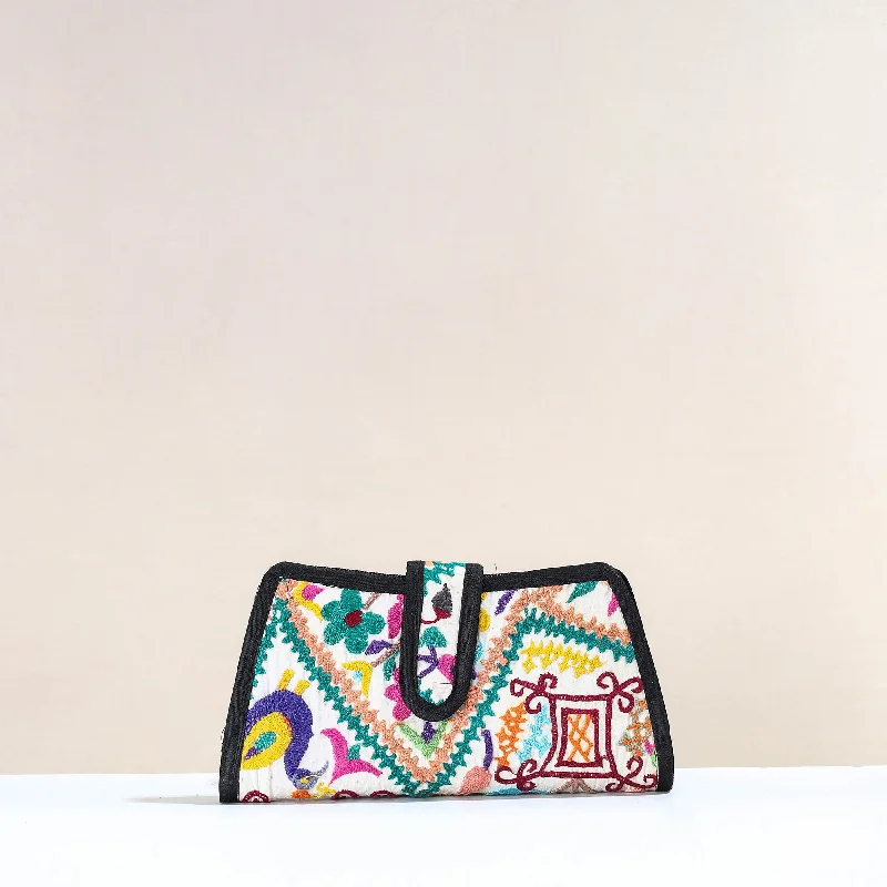 Versatile Bags That Suit Any Outfit Or Event Multicolor - Handcrafted Kutch Embroidery Cotton Clutch / Wallet