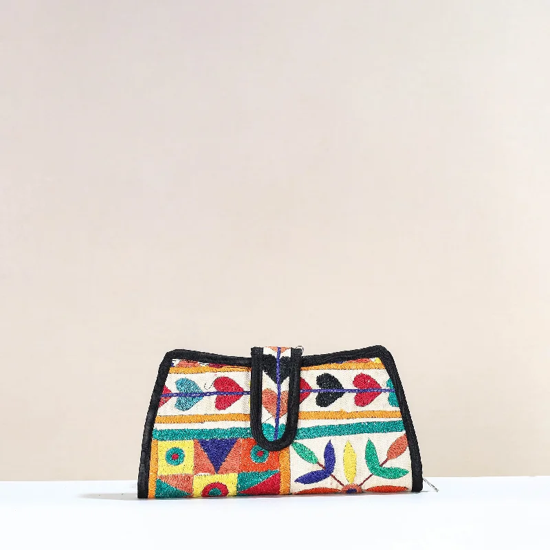 Trendy Bags For Sales Multicolor - Handcrafted Kutch Embroidery Cotton Clutch / Wallet