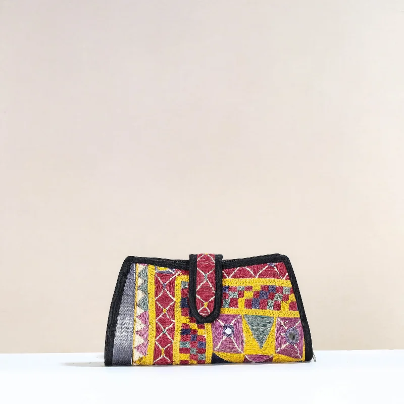 Everyday Bags For Work, School, Or Errands Multicolor - Handcrafted Kutch Embroidery Cotton Clutch / Wallet