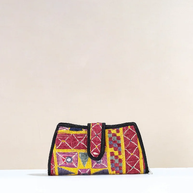 Luxury Bags For Professionals With Discounts Multicolor - Handcrafted Kutch Embroidery Cotton Clutch / Wallet