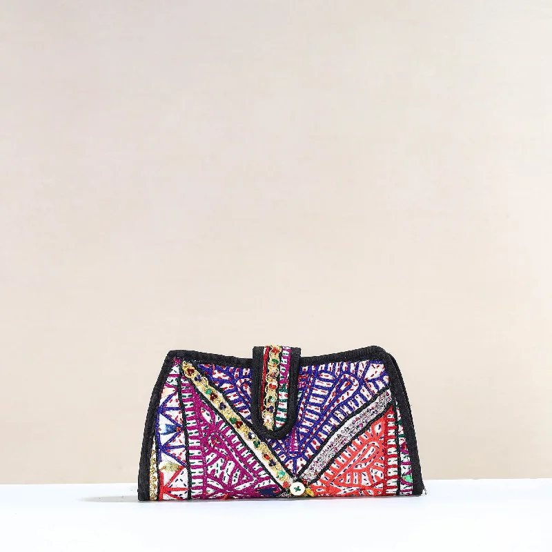 Vintage-Inspired Multicolor - Handcrafted Kutch Embroidery Cotton Clutch / Wallet