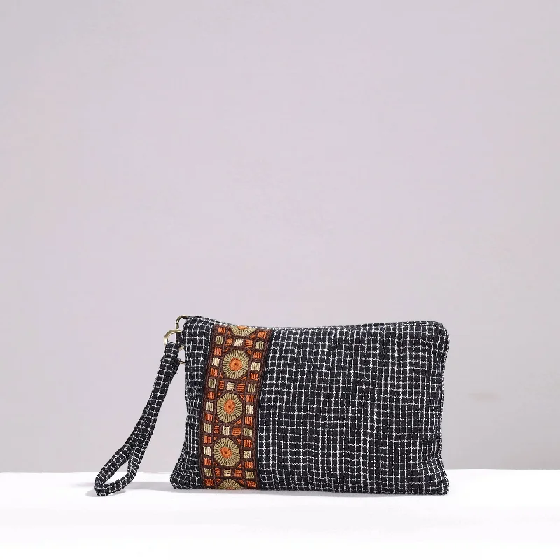 Rustic Bags For Outdoor And Nature-Inspired Looks Black - Kutch Jat Hand Embroidery Kala Cotton Clutch Purse