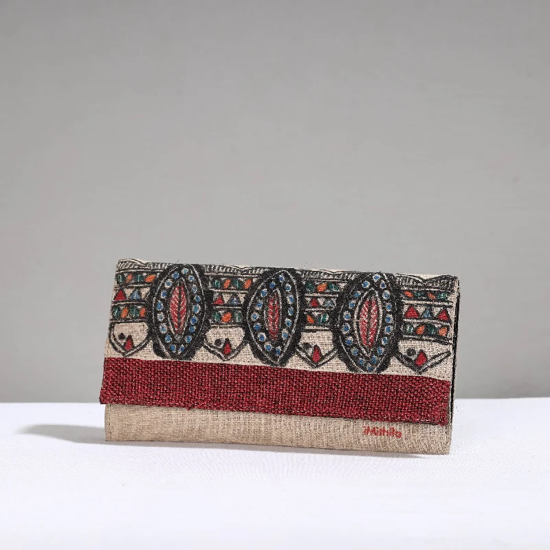 Affordable Bags For College Students On Sale Multicolor - Madhubani Handpainted Jute Cotton Clutch