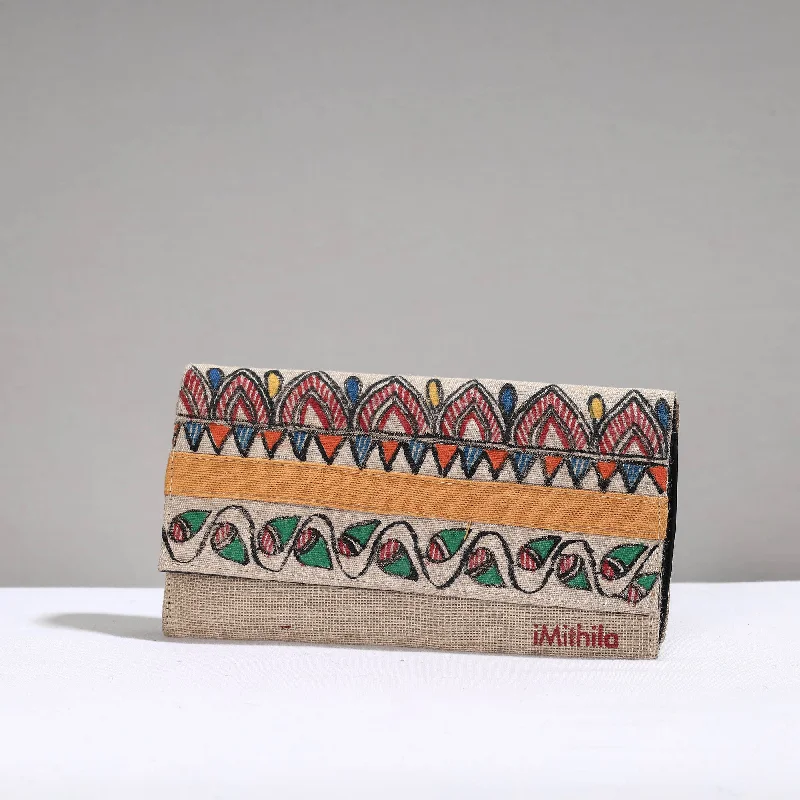 Urban Bags For City Life And Streetwear Fashion Multicolor - Madhubani Handpainted Jute Cotton Clutch