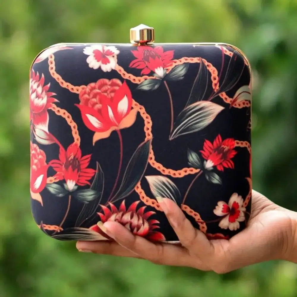 Stylish Bags With Discounts Adorable Printed Satin Box Clutches For Women