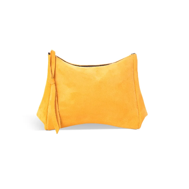 Holiday Gift Bags For Christmas Camila Clutch in Marigold Italian Leather Backed Suede