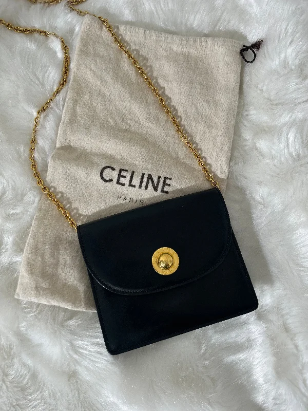 Bag For Modern Fashion CELINE Starball Leather Chain Shoulder bag Black Vintage abwxxg