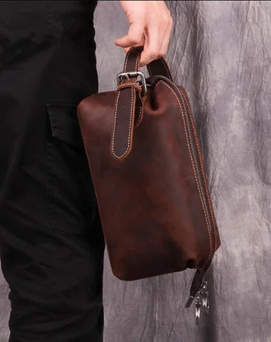 Designer-Inspired Bags At Budget-Friendly Prices Cool Brown Leather Men's Red Brown Storage Bag Clutch Bag Portable Bag Mini Handbag for Men