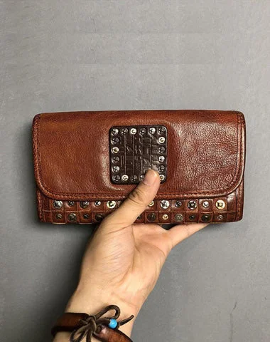 Clearance-Priced Bags Handmade Genuine Leather Mens Clutch Cool Fashion Wallet Clutch Wristlet Wallet for Men