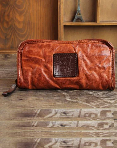 Trendy Bags For Teenage Girls Handmade Genuine Leather Mens Cool Long Leather Wallet Zipper Clutch Wristlet Wallet for Men