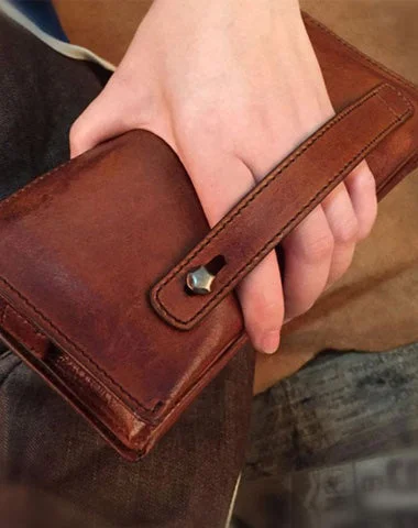 Party Bags For New Year's Eve And Special Occasions Handmade Genuine Leather Mens Cool Long Wallet Wristlet Bifold Clutch Wallet for Men