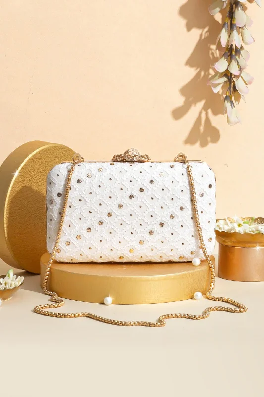 Spacious Bags With Holiday Promotions Ira Chikankari Mukaish Embroidered Box Clutch