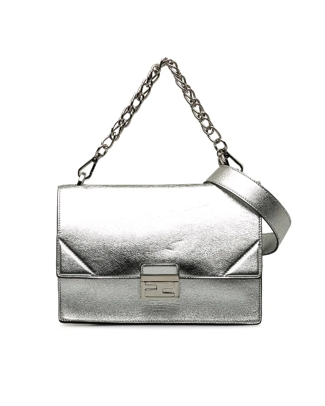 Bags For Playful And Chic Styles Metallic Leather Kan U Satchel with Detachable Chain Handle.