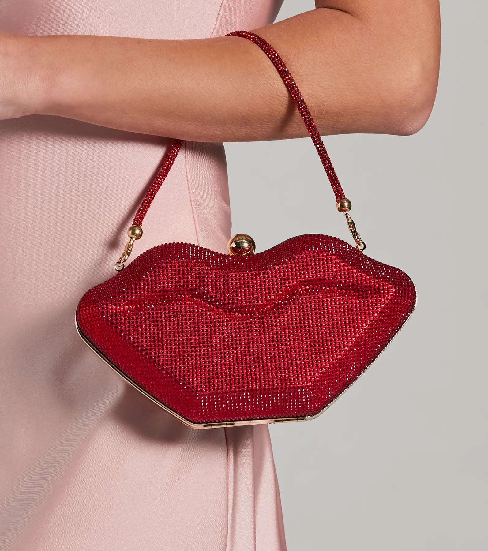 Vintage-Inspired Kiss Me Rhinestone Lip Clutch Bag