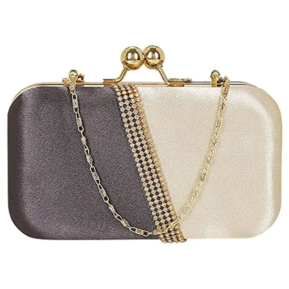 Flash Sale On Premium Bags MaFs Embelished Women's Clutch Grey and Off White Clutch for weddings and Parties