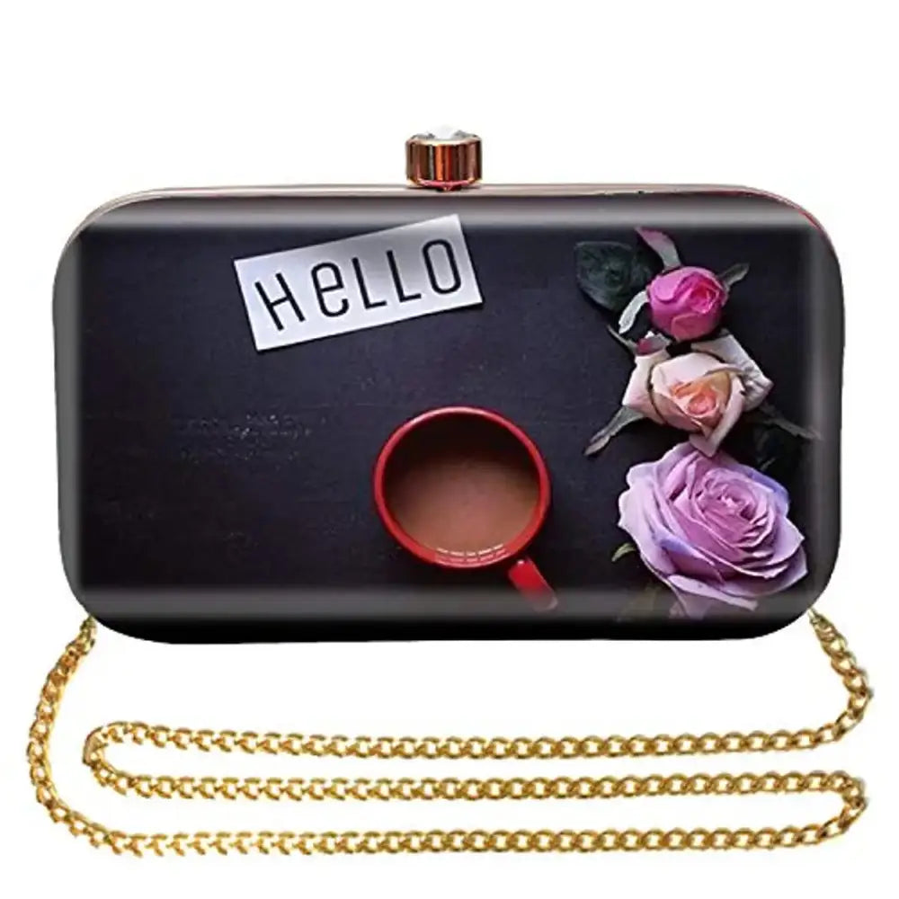 Stylish Bags For Fashion Bloggers With Promotions MaFs Printed Clutch Bag with Detachable Chain, Black