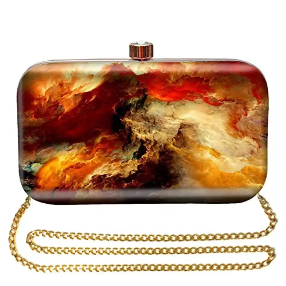 Stylish Bags With Discounts MaFs Printed Clutch Bag with Detachable Chain, Multicolor