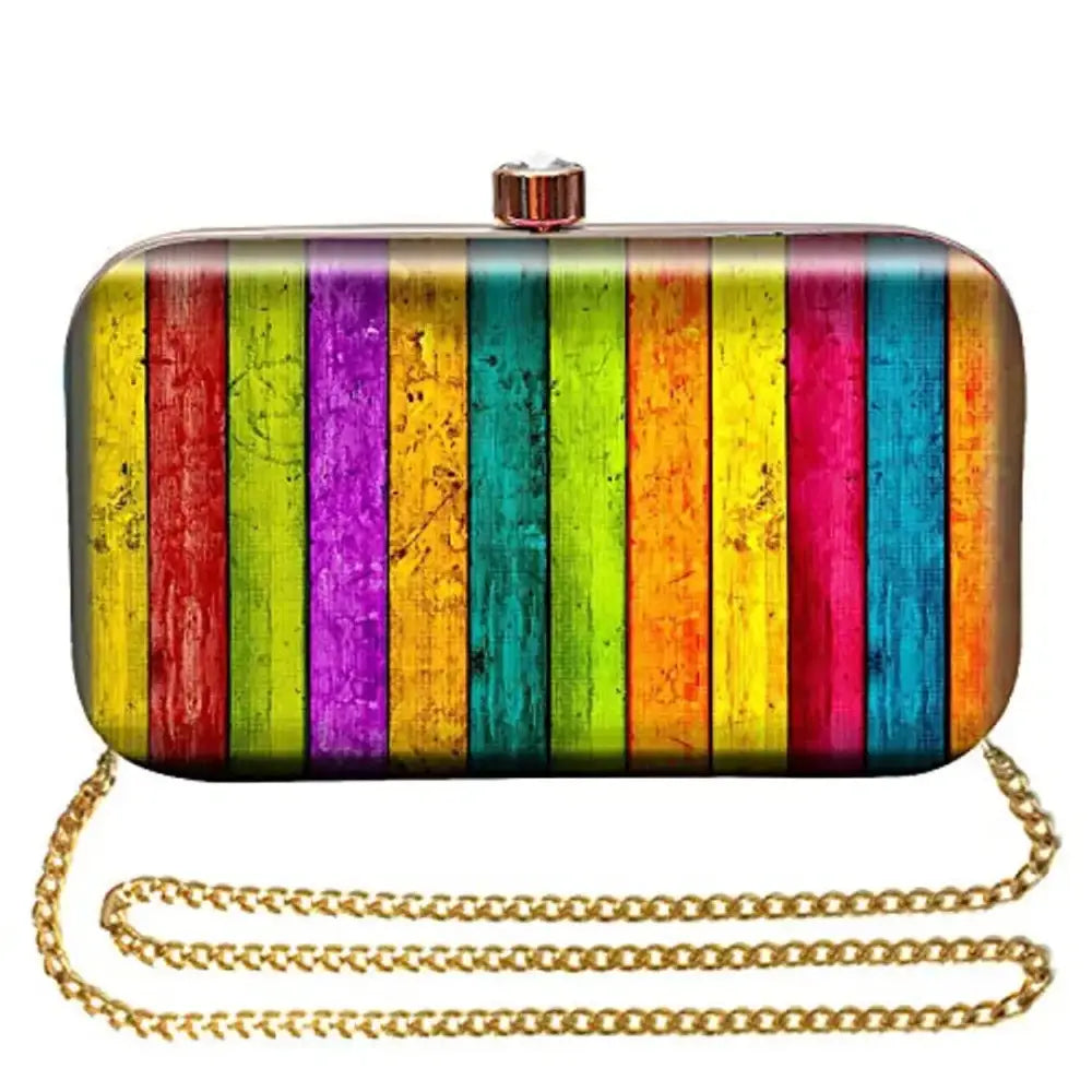 Black Friday Deals On Stylish Handbags MaFs Printed Clutch Bag with Detachable Chain, Multicolor