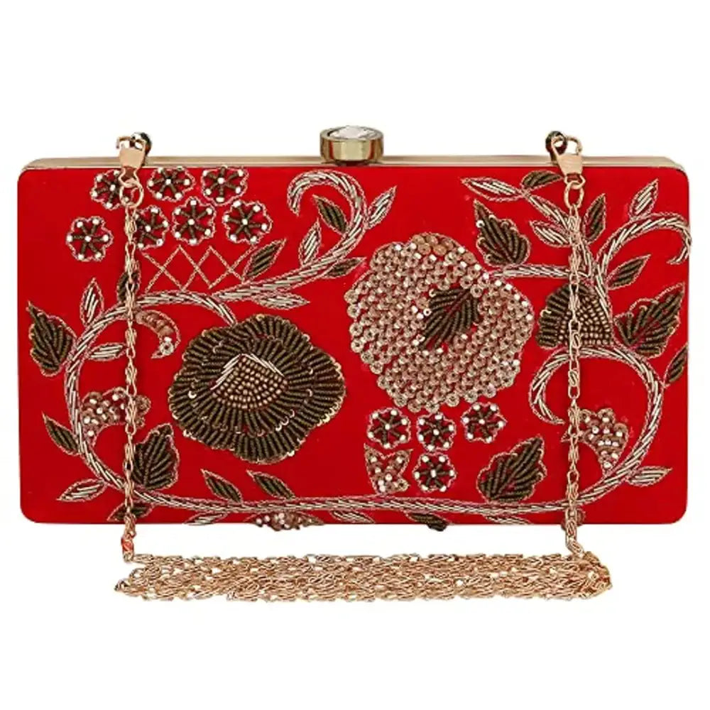 Inspired Bags For Affordable Luxury MaFs Women's Embroidered Clutch, Red