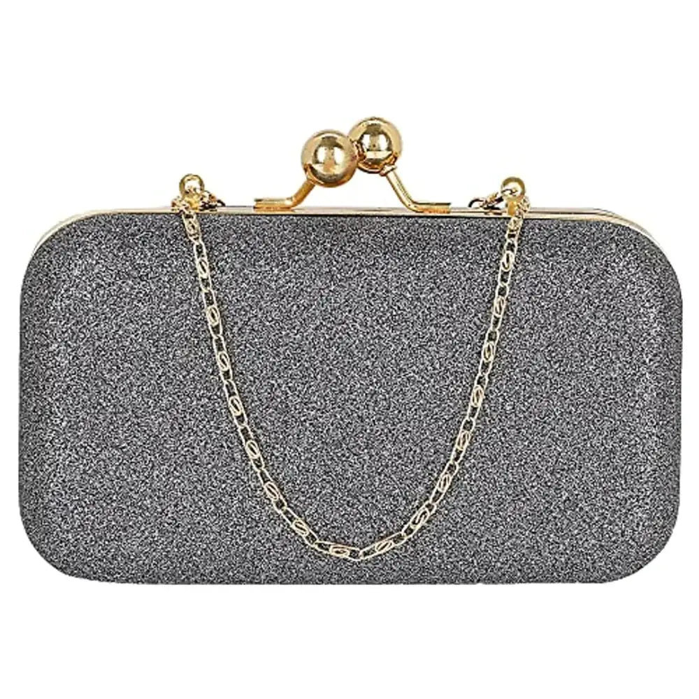 Senior Travelers MaFs Women's Handicraft Beautiful Bling Box Rexin Clutch Bag for Party, Wedding (Grey)