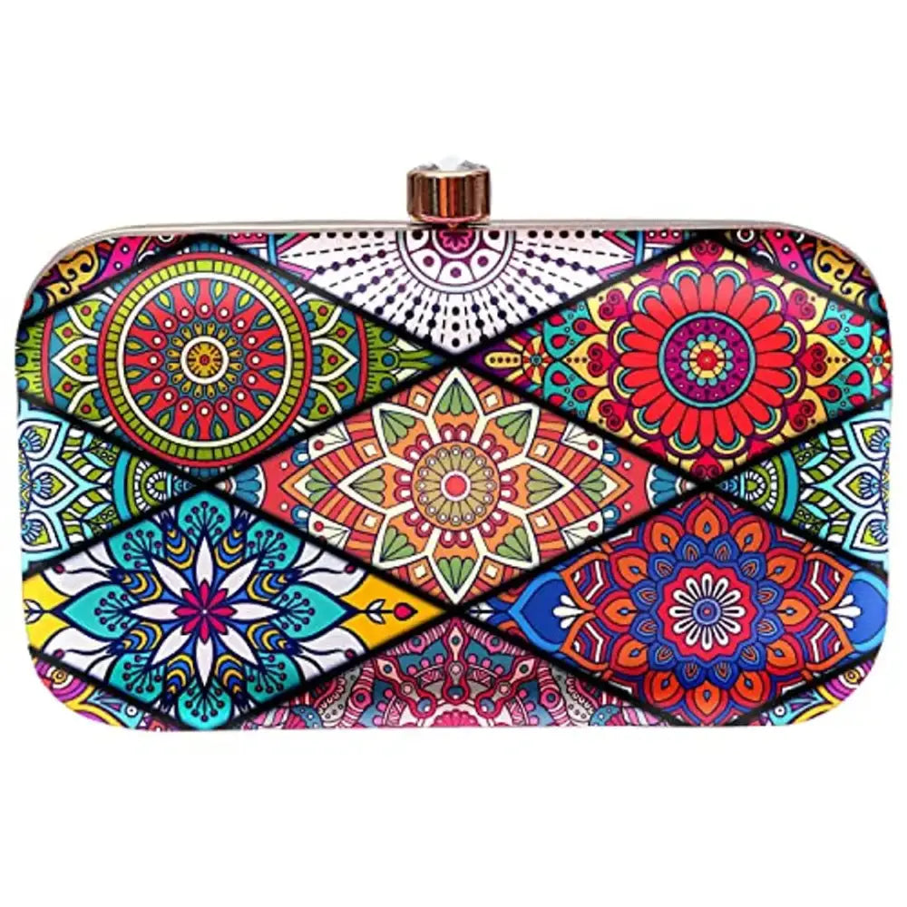 Vintage Bags For Retro And Classic Fashion Lovers MaFs Women's Printed Detachable clutches For Weddings and Parties (Multicolour)