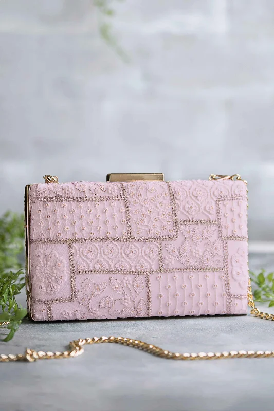 Luxury Bags For Working Professionals Mosaic Luxe Embroidered Clutch - Baby Pink