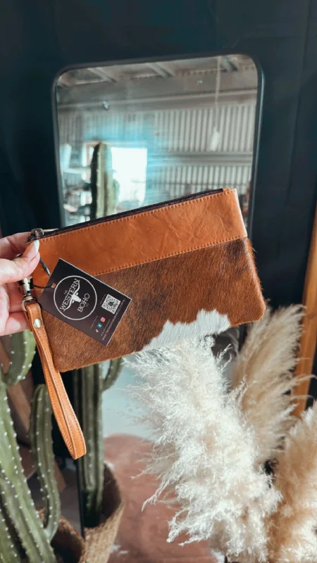 Durable And Fashionable Bags For Daily Use Small Tan Cowhide Clutch