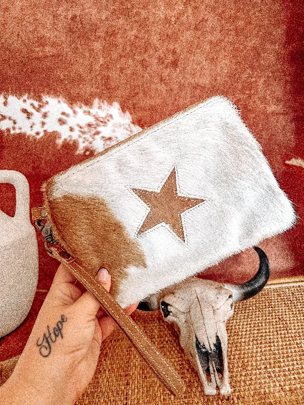 Chic Bags For Office Professionals And Urban Dwellers Tan Star Cowhide Clutch