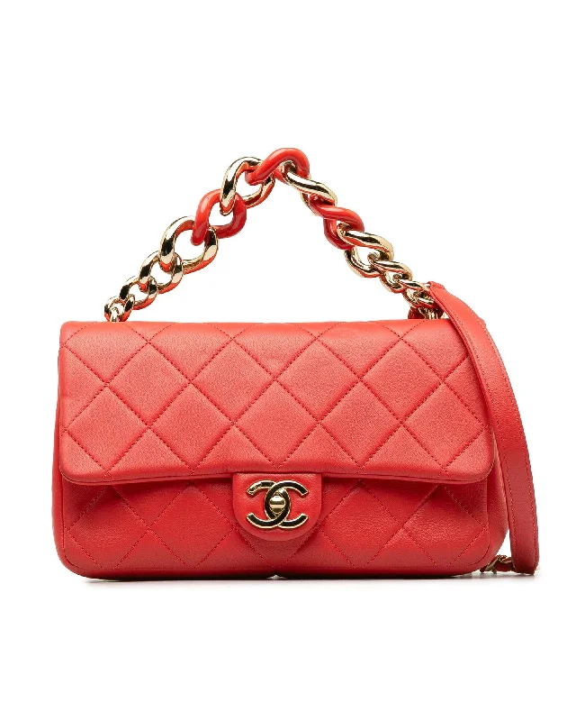 Vibrant Bags With Discounts Quilted Lambskin Single Flap Satchel with Chain Strap