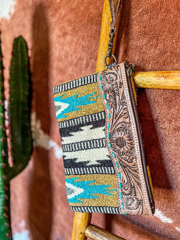 Limited-Time Offer On Trendy Bags Turquoise, Brown, Black + White Saddle Blanket Clutch