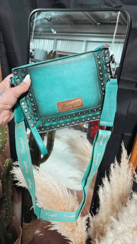 Bags For Minimalist And Functional Design Turquoise Wrangler Studded Clutch/Crossbody Bag