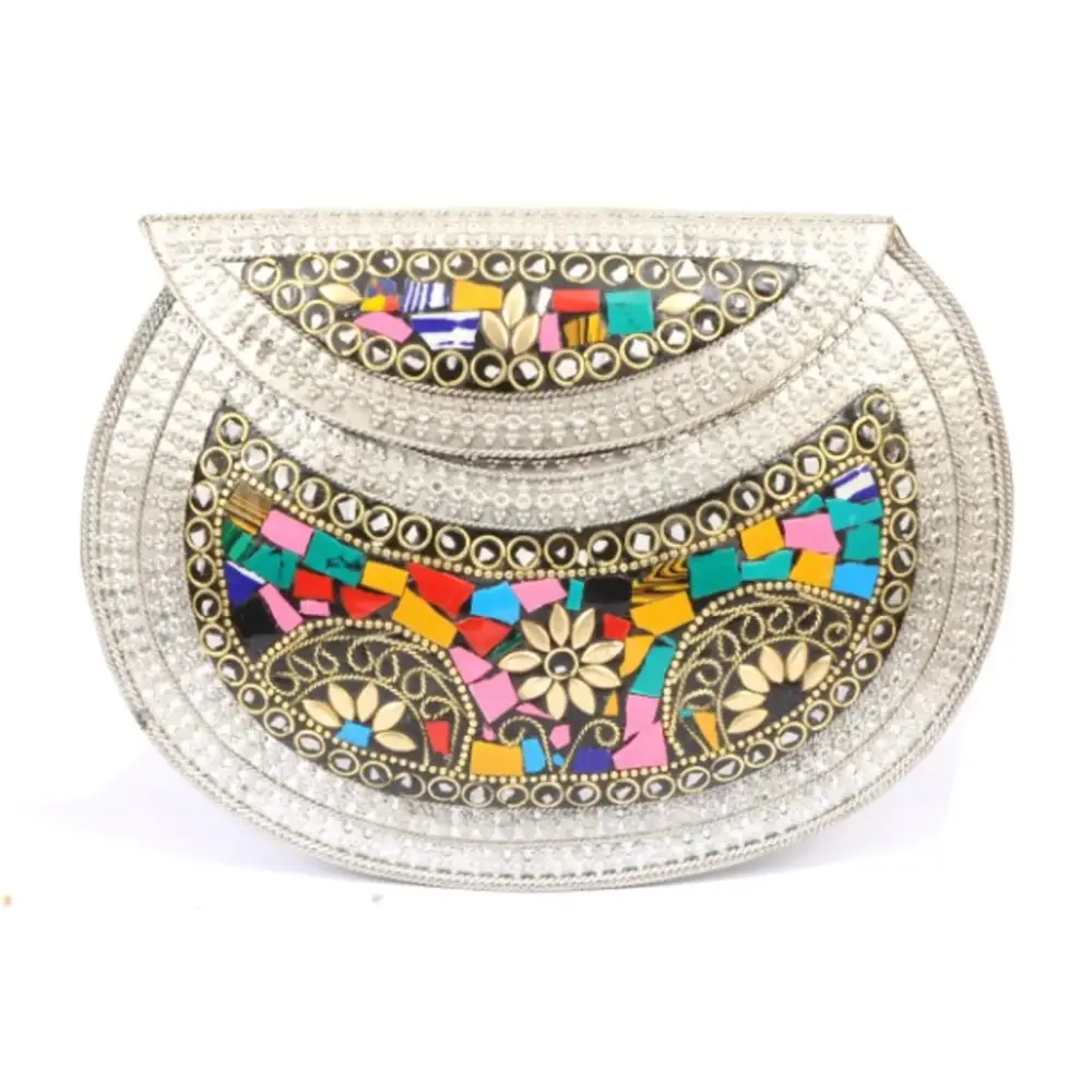 Trendy Festival Bags With Limited-Time Offers Womens Metal Mosaic Shell Mop Wedding Party Box Clutch (Multicolour)