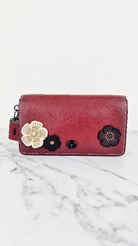 Eco-Friendly Bags With Discounts Coach 1941 Dinky Crossbody Bag in Burgundy Smooth Leather With Coach Create Customized Tea Roses - Coach 38185