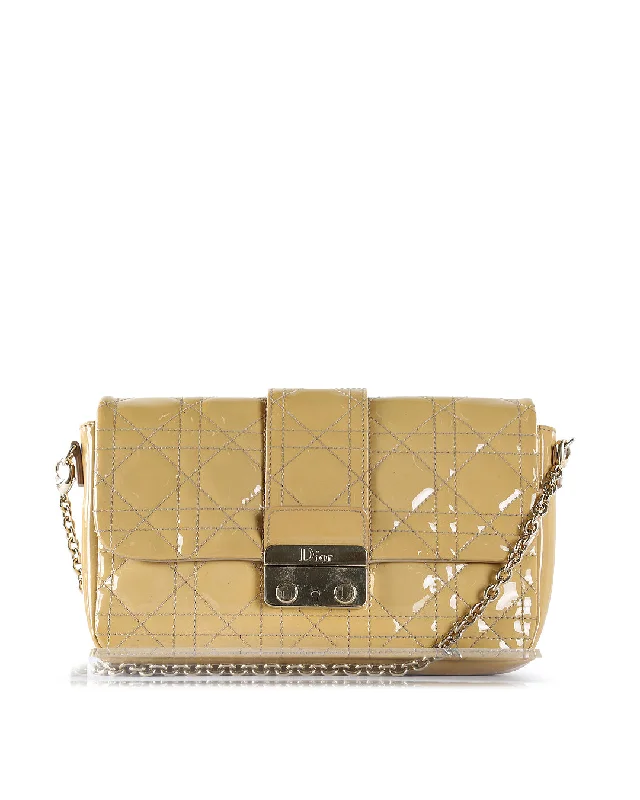 Seasonal Clearance Bags For Summer, Winter, Etc. CHRISTIAN DIOR Beige Cannage Patent Leather Small Miss Dior Promenade Crossbody Bag