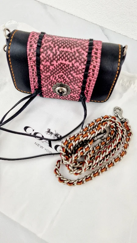 Affordable Bags Coach 1941 Dinkier with Whipstitch Snake Trim in Black Smooth Leather With Pink Snakeskin - Crossbody Bag Clutch Mini Dinky - Coach 86819