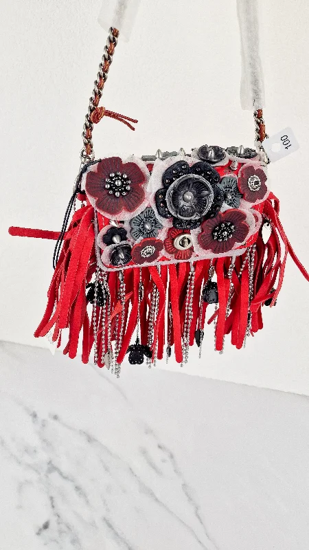 Valentine's Day Coach 1941 Dinkier in Vermillion Red with Wild Tea Roses Studs & Fringes - Crossbody Bag Clutch Mini Dinky - Coach 86852