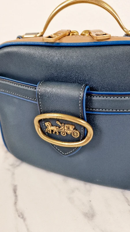 Limited-Time Offer On Trendy Bags Coach 1941 Riley Lunchbox Bag in Dark Denim Blue Colorblock Smooth Leather Tophandle Crossbody Bag - Coach 704