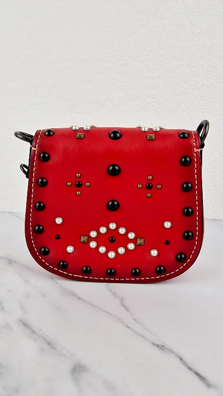 Minimalist Leather Bag For Modern Aesthetics Coach 1941 Saddle 17 With Western Rivets in Red Leather Crossbody Bag - Coach 56564