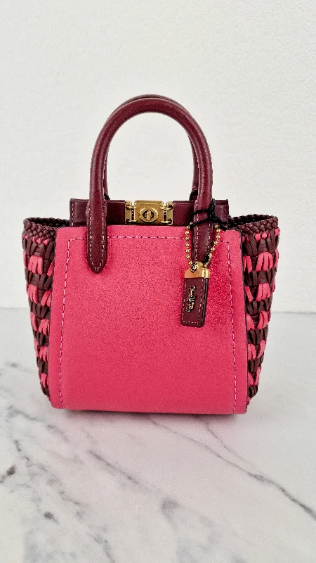 Spacious And Discounted Bags Coach 1941 Troupe Tote 16 in Confetti Pink with Weaving Upwoven sides Smooth Leather - Crossbody Mini Bag Handbag - Coach 619