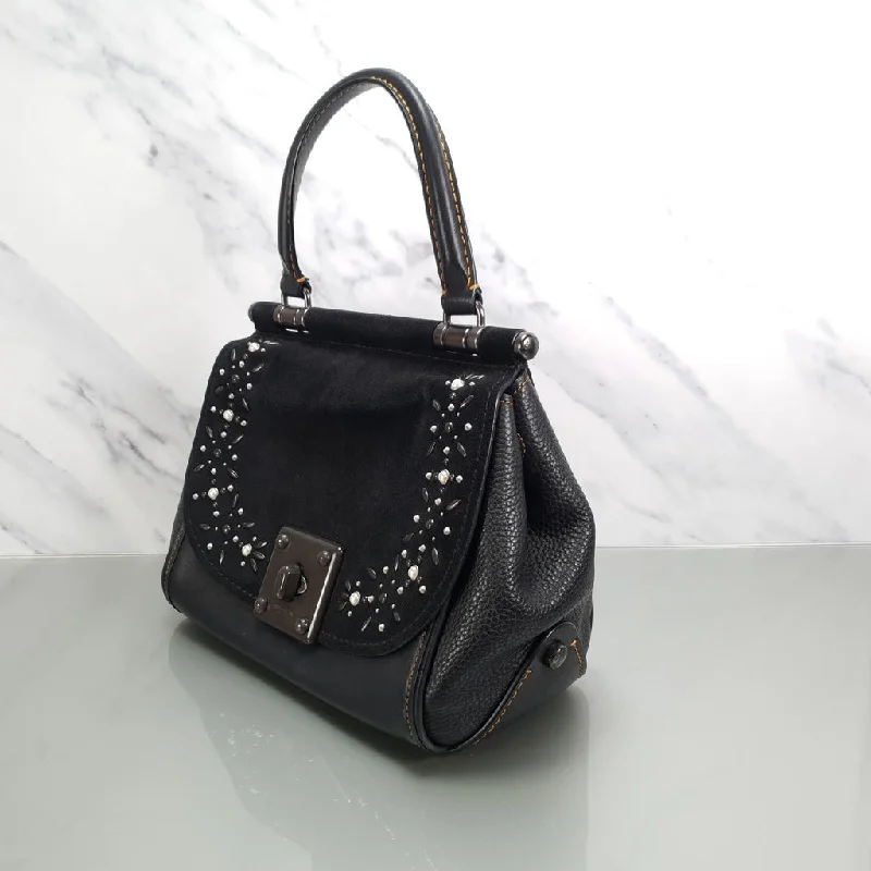 Designer Bags For Luxury Collectors With Offers Coach Drifter Tophandle Crossbody Bag with Pearl Prairie Rivets in Black Mixed Leathers & Suede - SAMPLE BAG