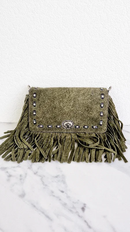 Tote Bag For Office Use Coach 1941 Dinky in Fern Green Cervo Suede with Fringe & Light Antique Nickel Concho Turnlock - Crossbody Bag Shoulder Bag - Coach 86821