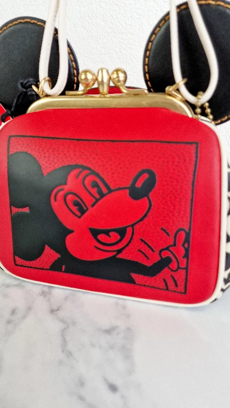 Senior Travelers Coach 1941 Disney x Keith Haring Mickey Mouse Ears Kisslock Bag - Retro Mickey Mouse Coach Signature in Red, White & Black Leather - Handbag Crossbody - Coach 7416