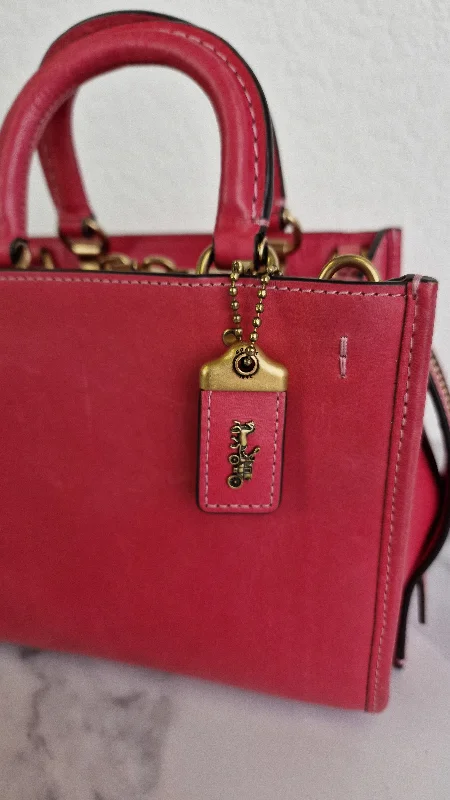 Black Friday Deals On Stylish Handbags Coach 1941 Rogue 17 in Bright Carmine Red Pink Original Natural Leather - Handbag Mini Bag Crossbody Bag - Coach C3870