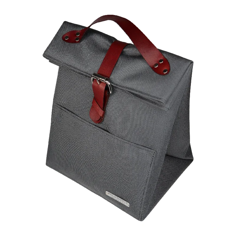 Festive Holiday Gift Bags Gray Canvas & Leather Fold Top Lunch Bag