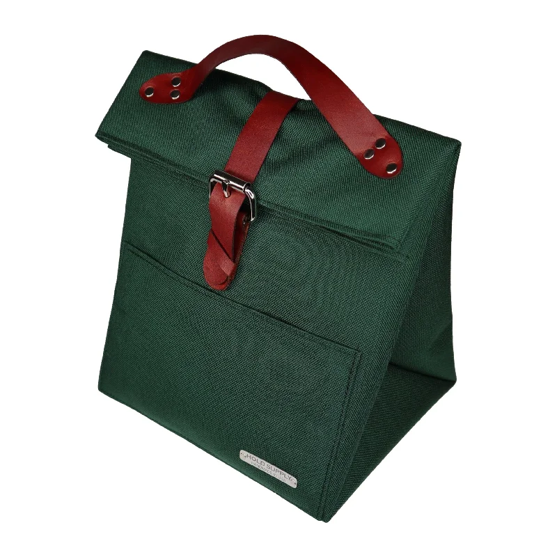 Bag For Luxury Lovers Green Canvas & Leather Fold Top Lunch Bag