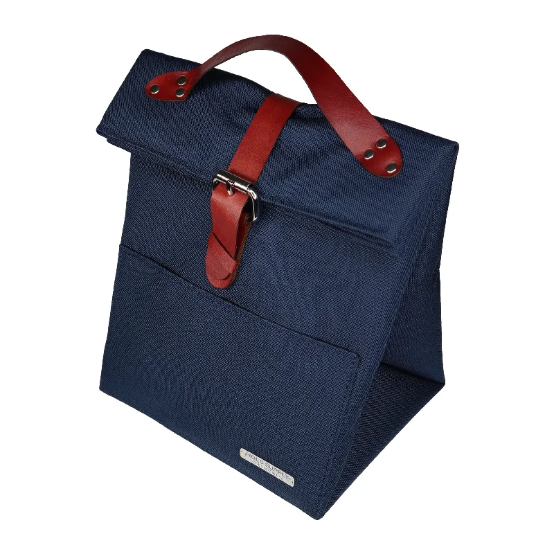 Active Lifestyles Navy Blue Canvas & Leather Fold Top Lunch Bag