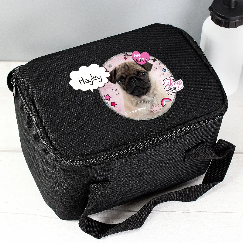 Halloween-Themed Personalised Rachael Hale Doodle Pug Black Insulated Lunch Bag